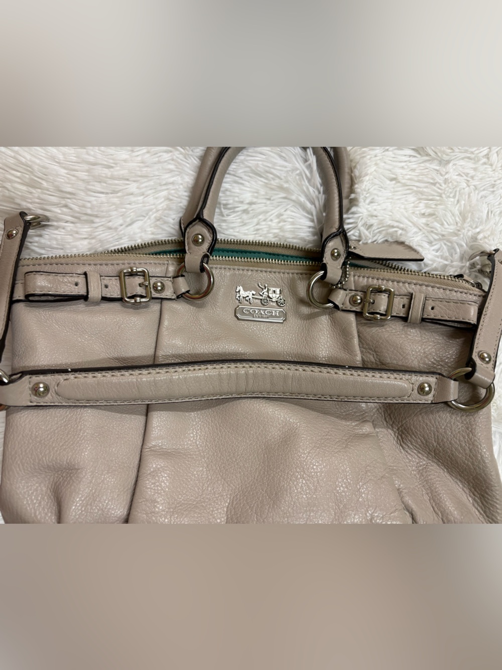 Coach Leather Satchel in Light Taupe with Gold Hardware - Picture 9 of 15